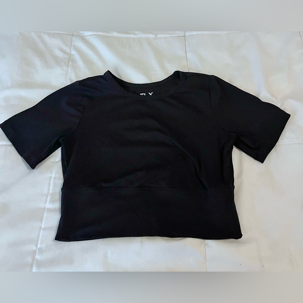 FLX Travel Leisure Black Affirmation Crop Top T Shirt Women's size XS